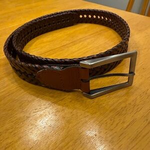 Braided Brown Leather Belt with Silver Buckle